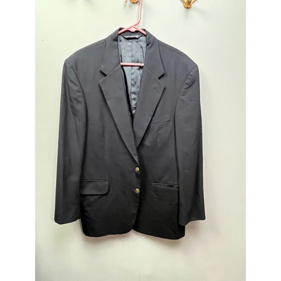 LANDS END men's size 42R navy blue 2‎ button 100% wool blazer - Picture 1 of 8